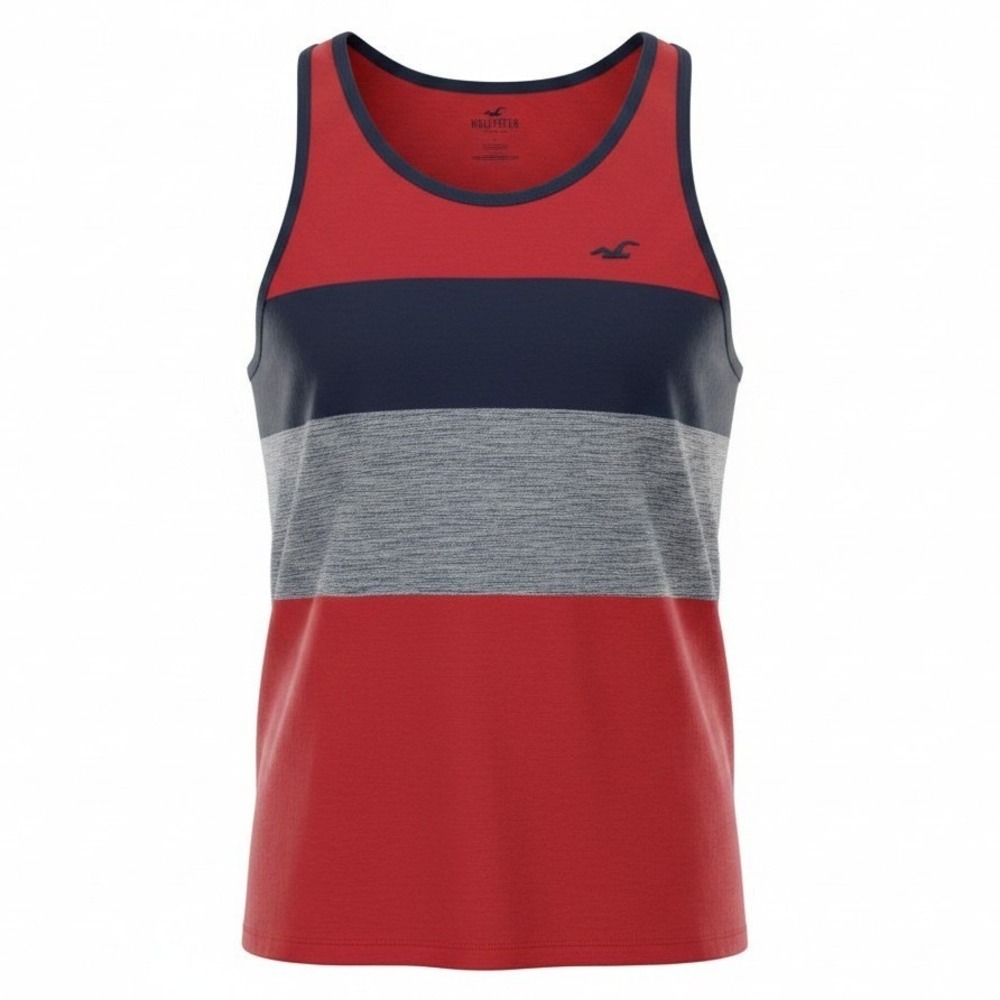 Hollister Tank Top Mens S Small Red Navy Colorblock Striped Seagull Logo Shirt